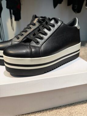 Steve Madden Alley Women's Black Platform Sneakers with Striped Sole